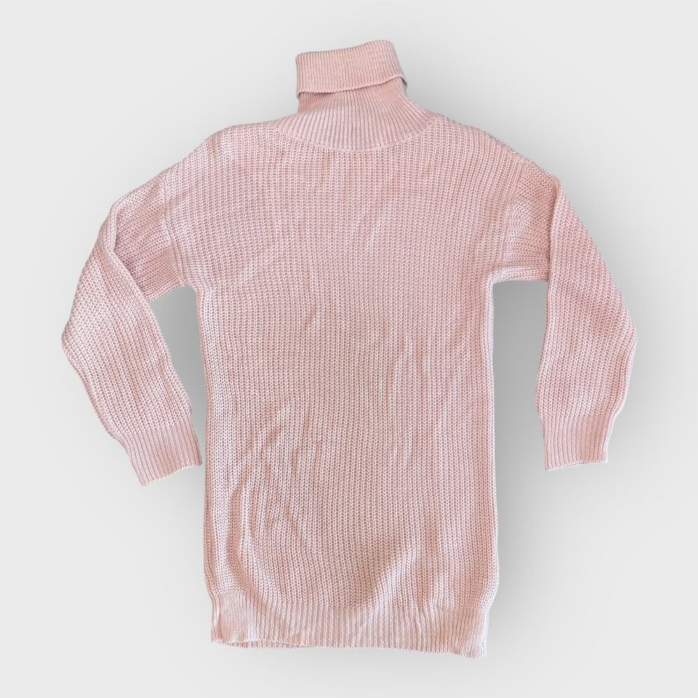 Boohoo Soft XS Pink Ribbed Knit Turtleneck Tunic Sweater Long Sleeve Cozycore